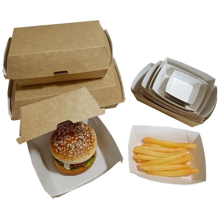 Biodegradable Corrugated Kraft Box Customized Hamburger Paper Box Disposable Cardboard Burger Boxes Greaseproof