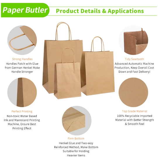 Custom Printed Wholesale Kraft Paper Shopping Bags Packaging with Handle Recycled Materials Paper Bags with Your Own Logo