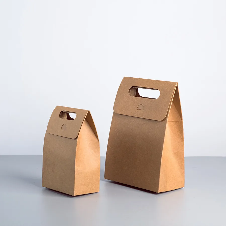 Factory Custom Sealing Food Sandwich Bakery Packaging Takeaway Kraft Paper Bag with Handle