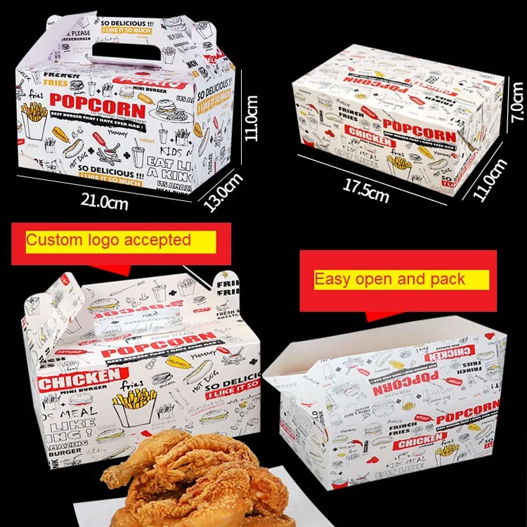 Factory Wholesale Customized Food Grade Takeaway Sushi Fried Chicken Chips Burger Container Disposable Kfc Cardboard Kraft Paper Lunch Food Box