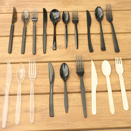 Factory Wholesale Custom Food Grade Disposable Recyclable Eco-Friendly Spoon Fork Plastic Paper Cutlery