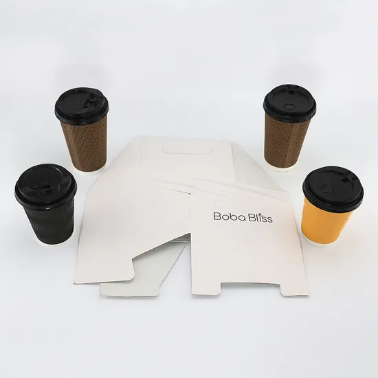 Factory Wholesale Custom Multi-Compartment Corrugated Board Coffee Paper Cup Holder Kraft Cardboard Carrier with Gold Foil Printing for Food Use with Handle