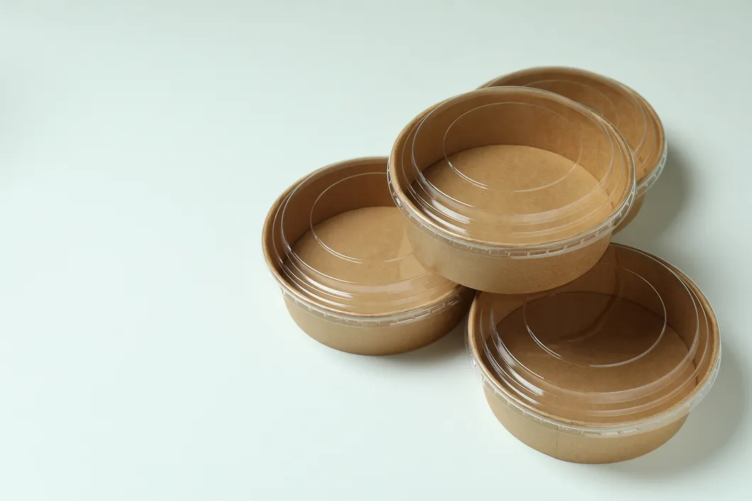 Custom Printing Disposable Biodegradable Gold Foil Kraft Paper Transparent Lid Takeaway Salad Container Eco-Friendly Biodegradable Food Packaging Paper Bowl