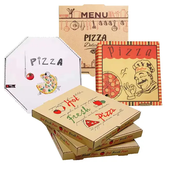 Wholesale Food Grade Disposable Takeaway Fast Food Meal Biodegradable Corrugated Eco-Friendly Customized Printing Logo Packaging Kraft Paper Pizza Box