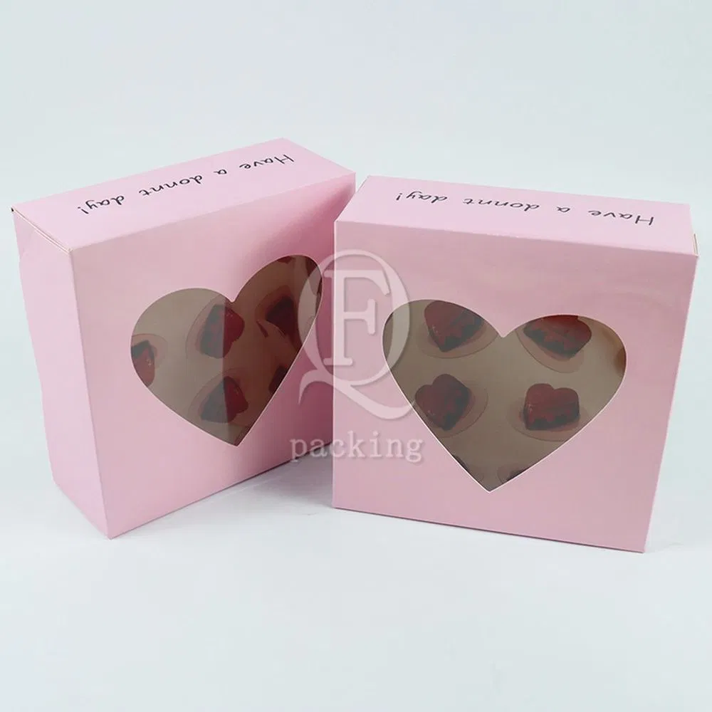Factory Cheap Wholesale Custom Transparent Window Printed Logo Size Food Grade Doughnut Disposable Bakery Packaging Macaron Paper Cake Cardboard Box