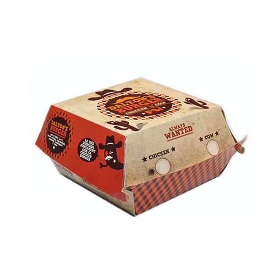 Factory Quality Colorful Printing Food Grade Container Hamburger Paper Boxes