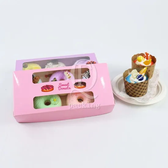 Factory Cheap Custom Transparent Window Printed Logo Size Food Grade Doughnut Wholesale Disposable Bakery Delivery Packing Macaron Paper Cake Cardboard Box