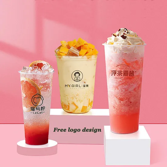 Factory Wholesale Eco-Friendly Disposable Custom Juice Cup Plastic Storage Packaging Bubble Milk Tea Juice Disposable Clear Plastic Cold Drink Cup with Lid