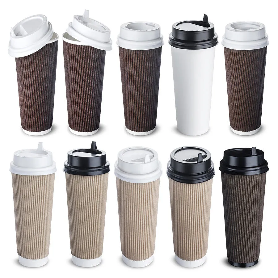 Factory Custom Personalized Eco-Friendly Disposable Coffee Paper Cup for Hot Drinks with Lid Wholesale Food Grade Tea Paper Food Cups and Lid
