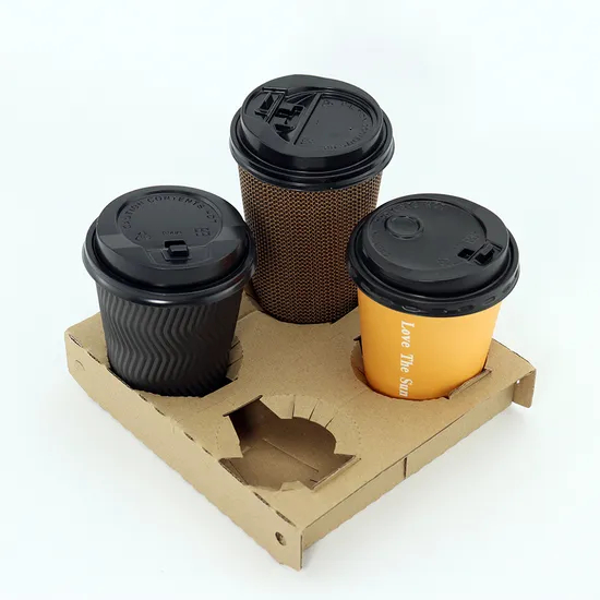 Disposable Biodegrade Drink Food Container Customized Eco Friendly Coffee Paper Cup Carrier 2-Cell and 4-Cell