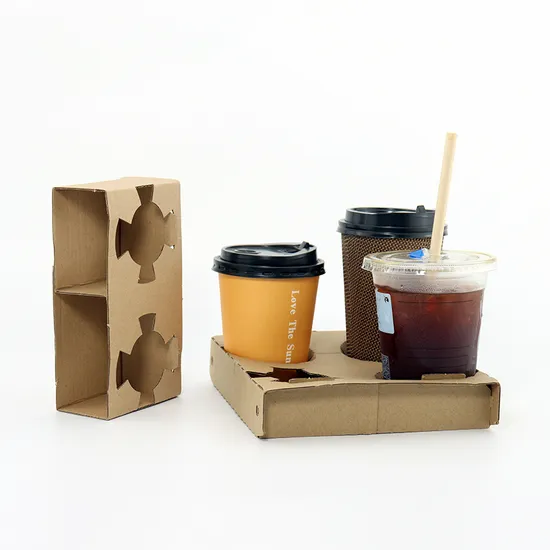 Biodegradable Solid Cardboard Paper Cup Holder in 1-Cell 2-Cell and 4-Cell Coffee Cup Carriers