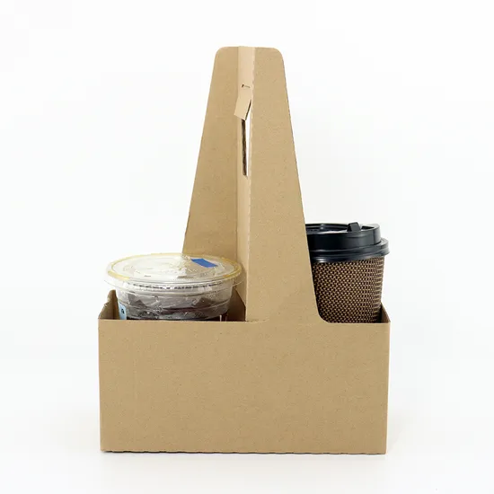 Custom Logo Printing Foldable Kraft Cardboard Corrugated Paper Takeaout Drinks 2 4 Cup Holder