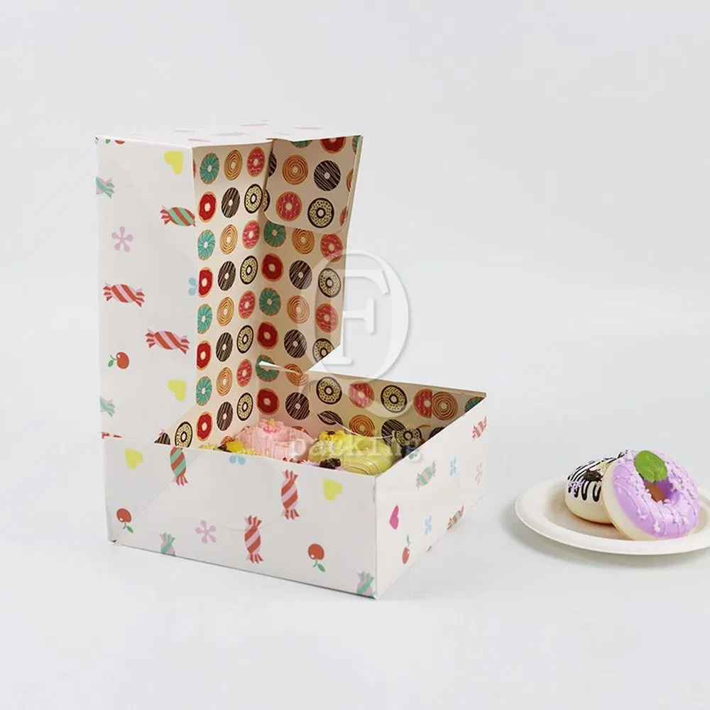 Factory Cheap Customized Printed Logo Size Food Grade Doughnut Wholesale Disposable Biodegradable Bakery Food Delivery Packing Macaron Paper Cake Cardboard Box