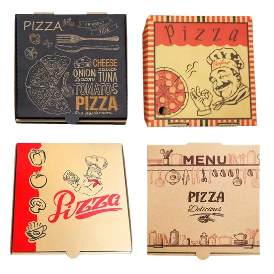 China Factory Wholesale Customized Printing Logo High-Quality All Size Color Kraft Paper Corrugated Food Grade Degradable Takeaway Meal Packaging Pizza Box