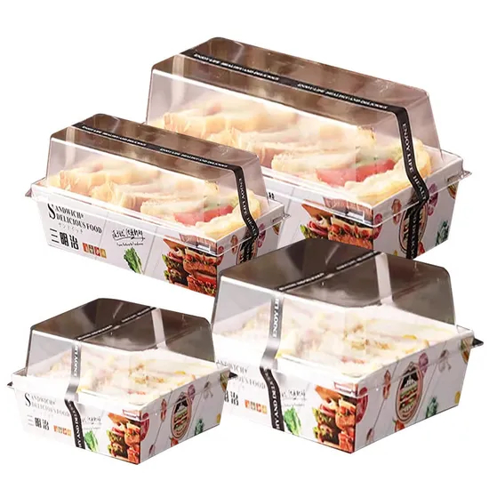 Factory Wholesale Custom Printing Transparent Window Eco-Friendly Food Grade Cardboard Toast Wedge Container Paper Sandwich Sushi Cake Box