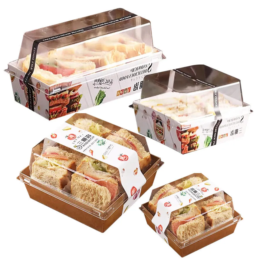 Factory Wholesale Custom Printing Transparent Window Eco-Friendly Food Grade Cardboard Toast Wedge Container Paper Sandwich Sushi Cake Box