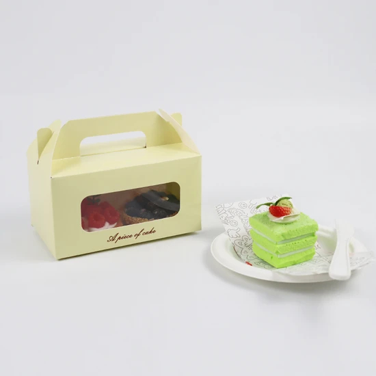 Cheap Customized Printed Logo Size Food Grade Paper Doughnut Wholesale Disposable Bakery Packaging Macaron Cake Card Box with Portable Handle and Clear Window
