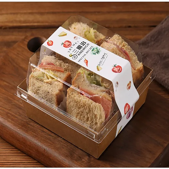 Factory Wholesale Customized Printing Transparent Window Eco-Friendly Food Grade Cardboard Toast Wedge Container Paper Sandwich Sushi Cake Box with Clear Window