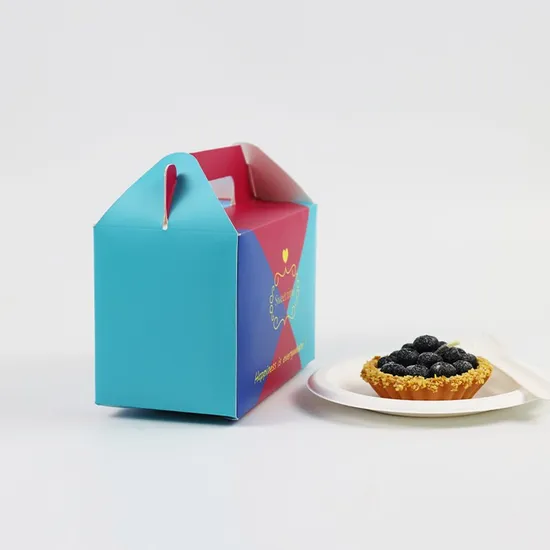 Custom Biodegradable Cake Packaging Paper Box with Handle Cake Box