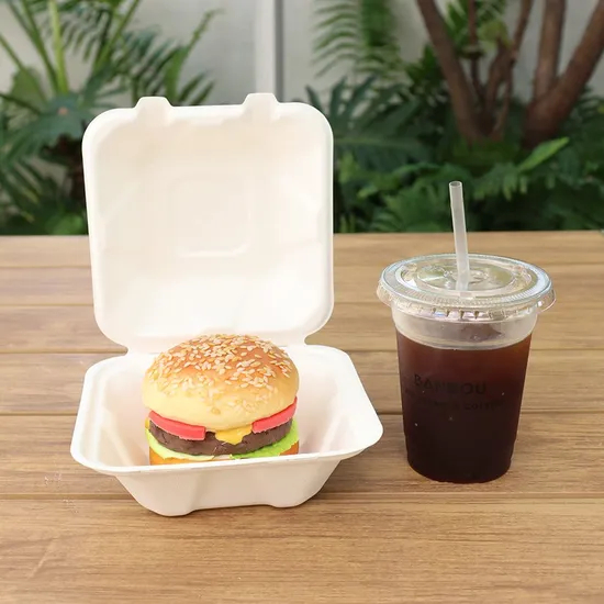 Clamshell Takeout Food Container Hamburger Box, Biodegradable Hamburger to Go Box