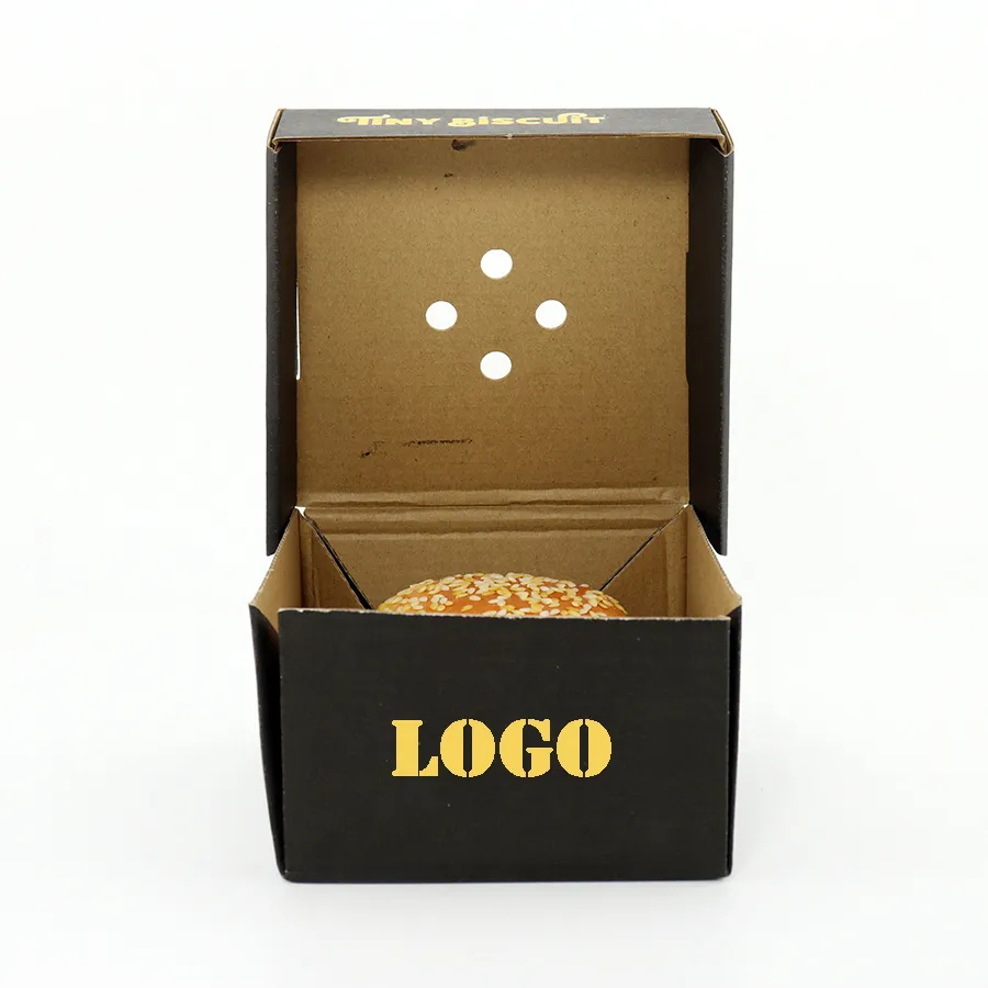 Custom Fast Food Packaging Burger Box Compostable Kraft Corrugate Paper Burger Hamburger Box