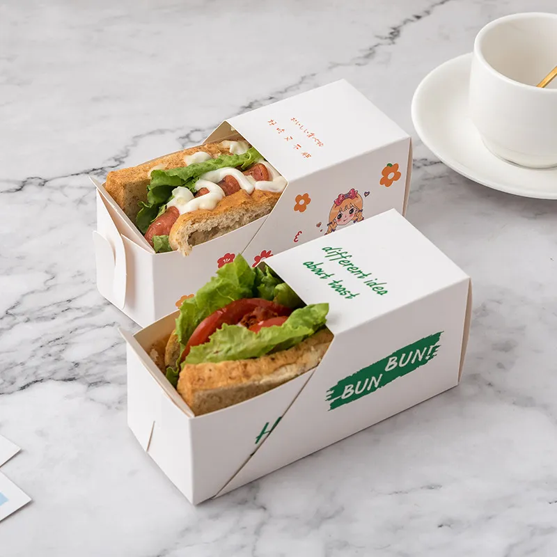 Eco-Friendly Custom Logo Printing Food Grade Portable Triangular Cardboard Sandwich Box