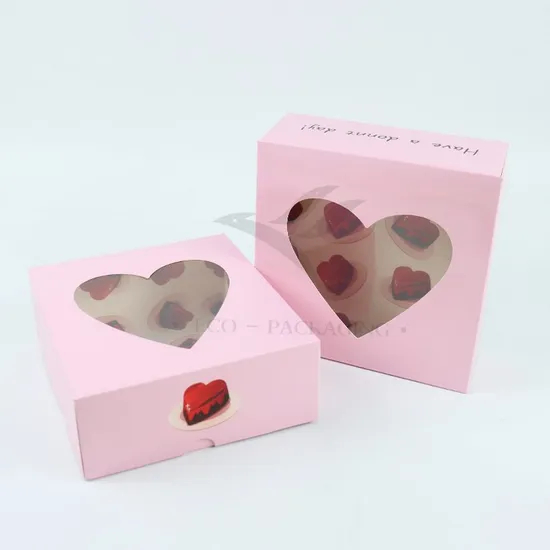 Factory Wholesale Cheap Personalized Luxury Heart-Shaped Window Customized Printed Food Grade Disposable Packaging Macaron Cake Doughnut Sweet Cardboard Box