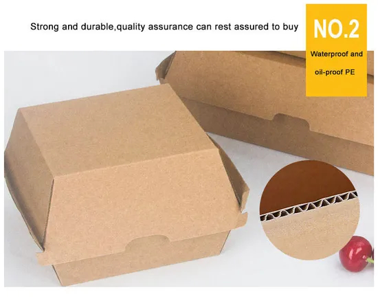 Eco-Friendly Disposable Take out Boxes Kraft Paper Food Containers Hamburger Packing Box