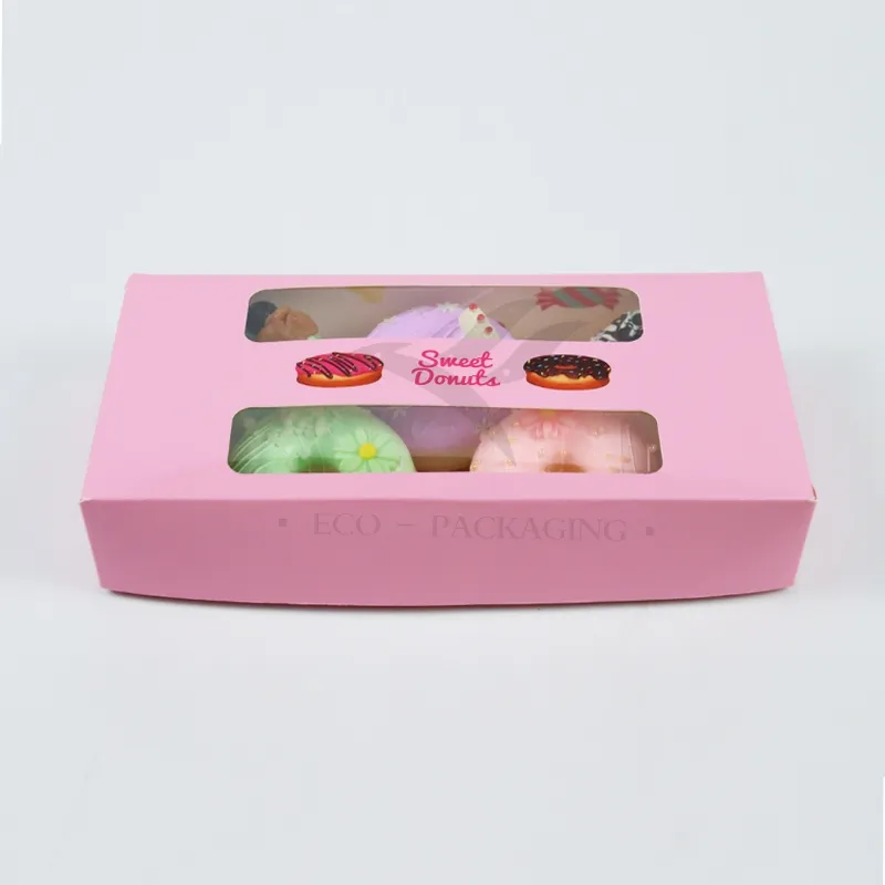 Factory Wholesale Cheap Personalized Luxury Transparent Window Customized Printed Food Grade Disposable Packaging Macaron Cake Doughnut Sweet Cardboard Box