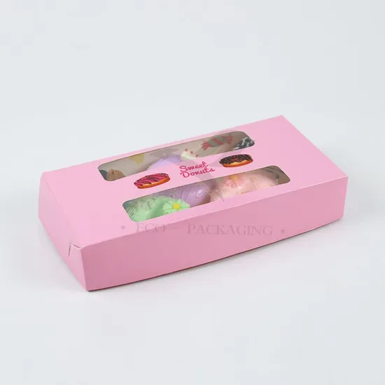 Factory Wholesale Cheap Personalized Luxury Transparent Window Customized Printed Food Grade Disposable Packaging Macaron Cake Doughnut Sweet Cardboard Box