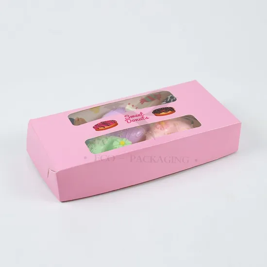 Factory Wholesale Cheap Personalized Luxury Transparent Window Customized Printed Food Grade Disposable Packaging Macaron Cake Doughnut Sweet Cardboard Box