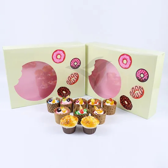 Factory Direct Sale Cheap Personalized Luxury Transparent Window Customized Printed Food Grade Disposable Packaging Macaron Cake Doughnut Sweet Cardboard Box