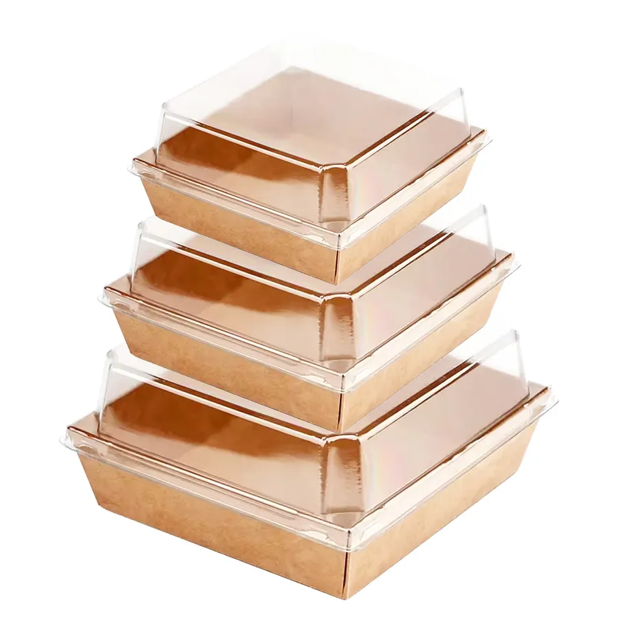 Custom Bakery Dessert Cookie Macaron White &amp; Brown Charcuterie Pastry Paper Packaging Cake Sandwich Paper Box with Clear Lids Sandwich Box