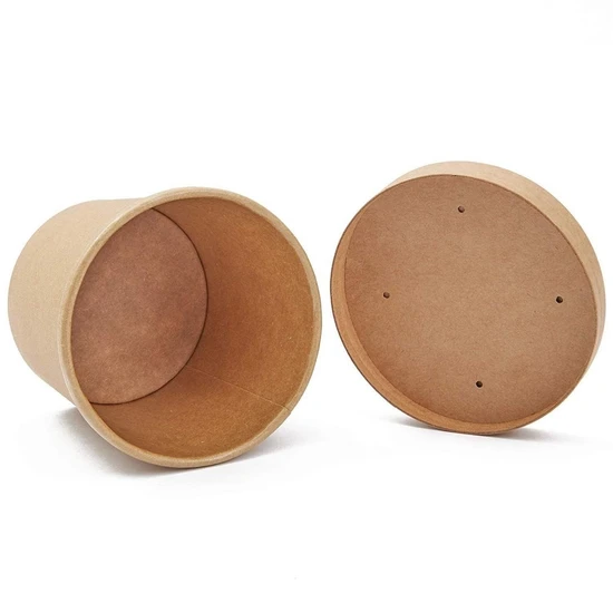 Round Brown Biodegradable Eco-Friendly Take Away Salad Fast Food Kraft Paper Packaging Bowl