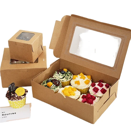 Custom Logo Size Food Paper Packaging Square Birthday Cake Box White Handle Clear Wedding Transparent Cake Box