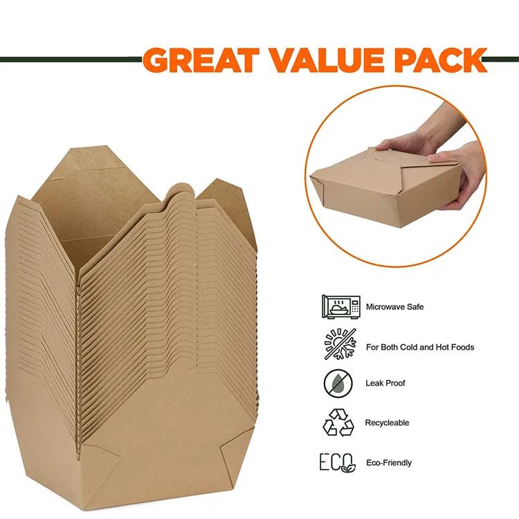 Kraft Rectangular Cake Lunch Container with Clear PP/Pet Lid Paper Food Packaging Takeout Box Lunch Box