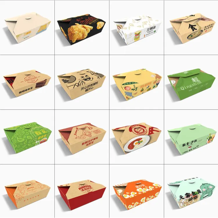 Greasy-Proof Square Salad Box Disposable Paper Salad Box Custom Fast Food Takeaway Packaging Boxes Disposable Kraft Paper Window Salad Box Outer Packing Carton