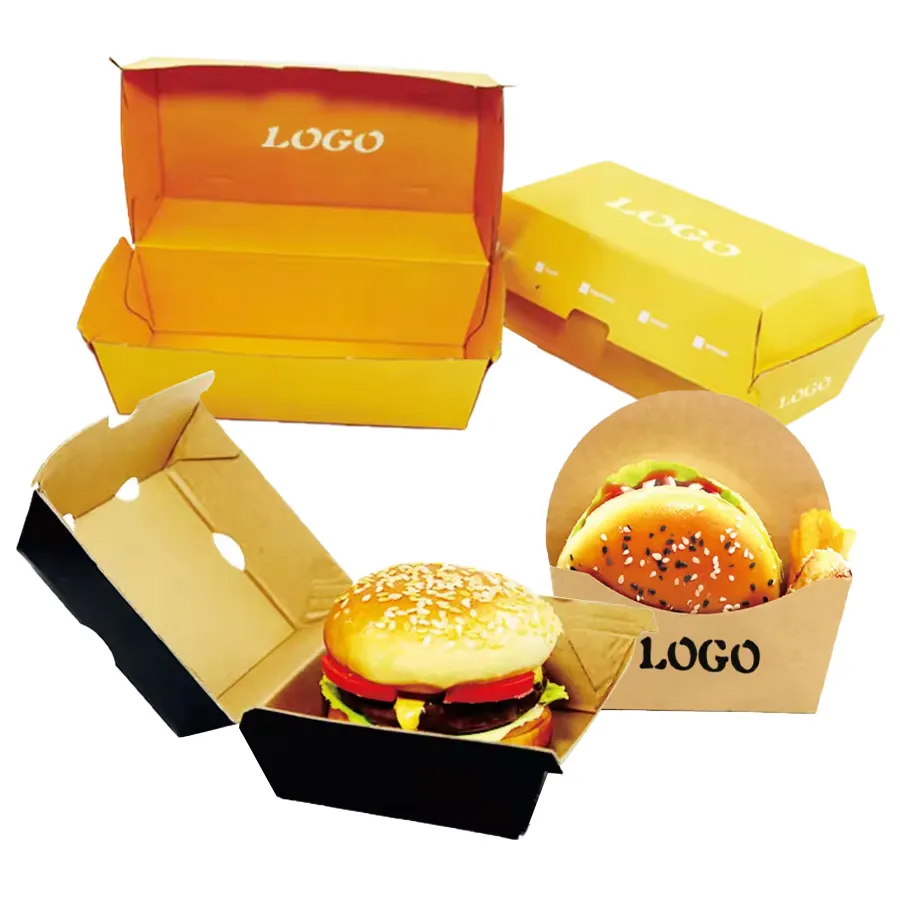 5inch Stock Factory Quality Colorful Printing Food Grade Container Hamburger Paper Boxes