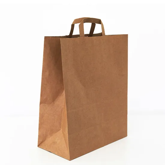 Sunshine Supplier Large Size Recycled Kraft Durable Greaseproof Food Coloured Takeaway Paper Bag with Flat Handles