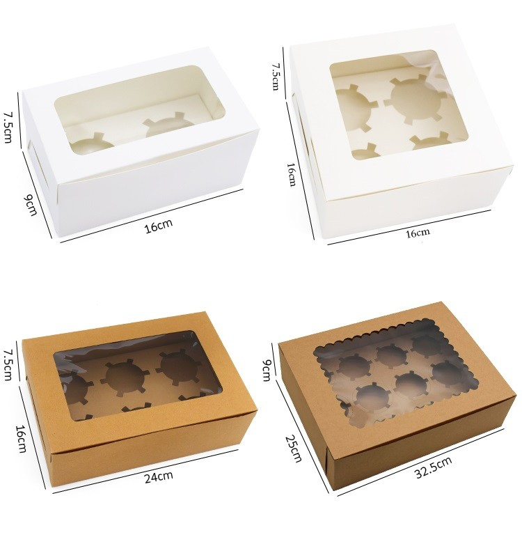 Kraft Paper Cake Box 12 4 6 8 12 24 Holes with Transparent Window Cup Cake Boxes