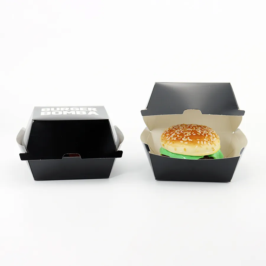 Custom Size Print Durable Food-Safe Paper Burger Packaging Boxes Recyclable Hamburger Container Box