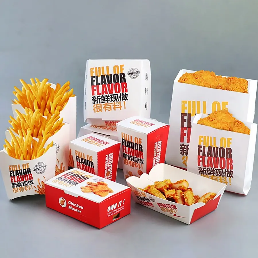 Wholesale High Quality Burger and Chips Paper Packaging Box Custom Disposable Burger Fries Boxes Snack Boxes