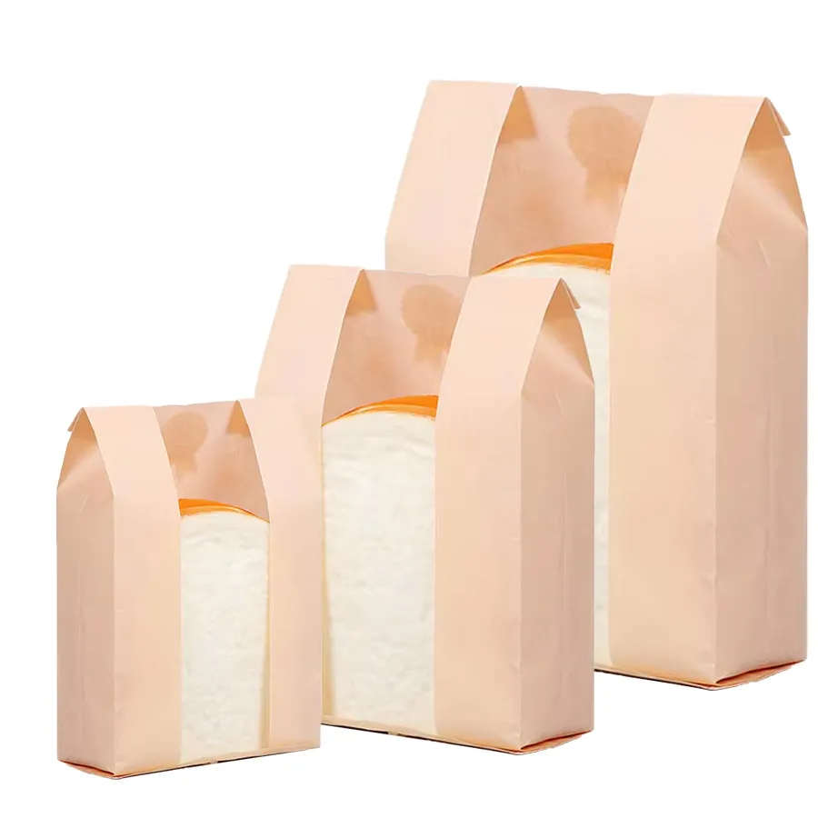 High Quality Oil-Proof Design Printed Wrapping Kraft Paper Custom Baked Toast Bread Bag with Transparent Plastic Window