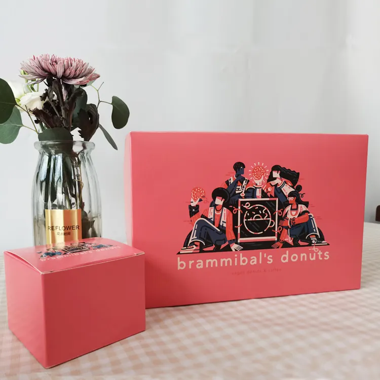 High Quality Pink Donut Box Cheap Donuts Packaging Thick Kraft Paper Dessert Box