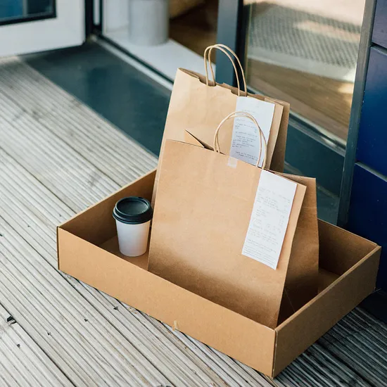Square Kraft Packaging Paper Bag Custom Logo Print Recyclable Kraft Paper Bag with Handles