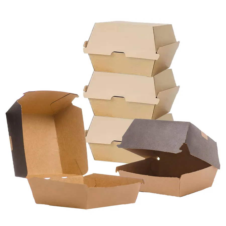 5inch Biodegradable Fries Hamburger Box Packaging Custom Print Packing Cardboard Paper Burger Box