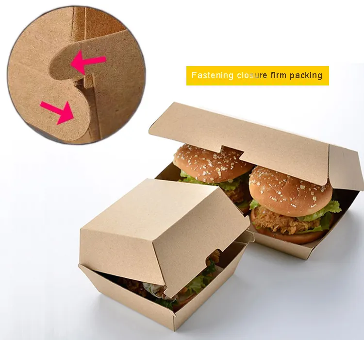 Custom Corrugated Burger Box Paper Clamshell Burge Cardboard Box Burger Takeaway Packaging