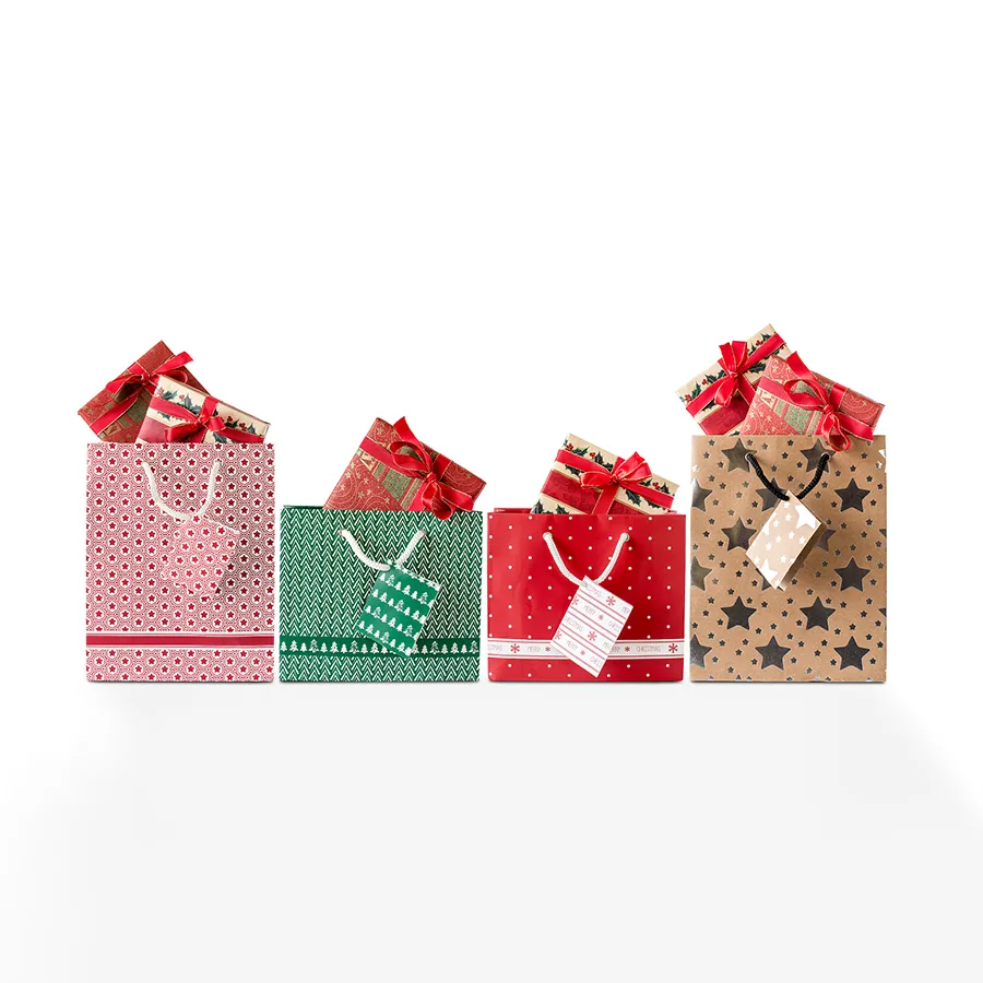 Christmas Bags for Gift Recyclable Kraft Paper Bag Holiday Gift Packaging Bag Manufacturers