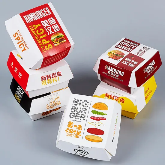 Custom Fast Food Branded Packaging Printing Logo Sandwich Popcorn Hot Dog Paper Fried Chicken Hamburger Burger Box
