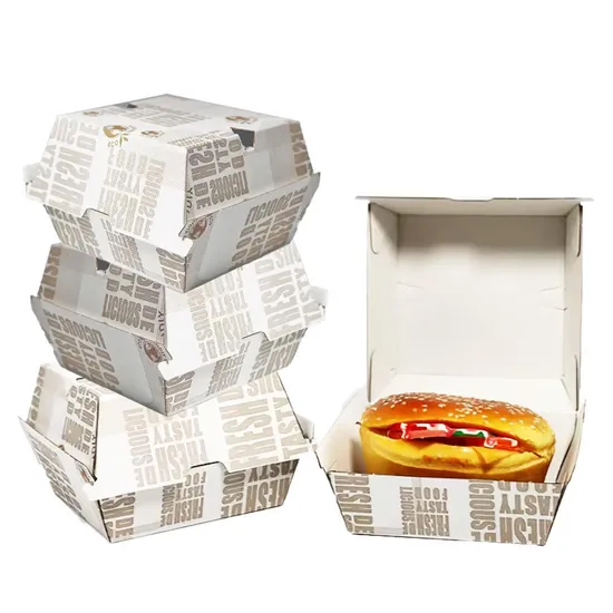 Burger Box Custom Disposable Food Grade Cardboard Hamburger Packaging Paper Burger Box